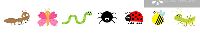 可爱卡通昆虫线条集合，瓢虫图片素材