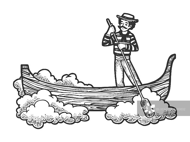 飞行贡多拉船素描雕刻图片素材