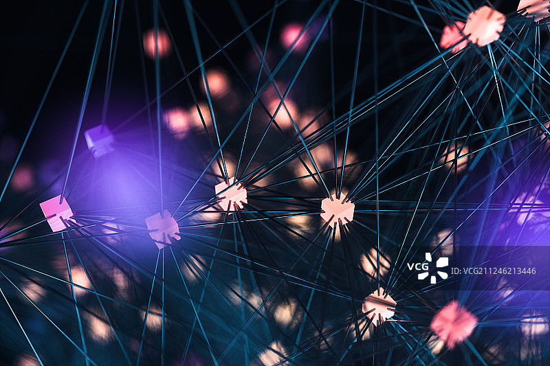 发光的结点与科技感发散线条，三维渲染图片素材