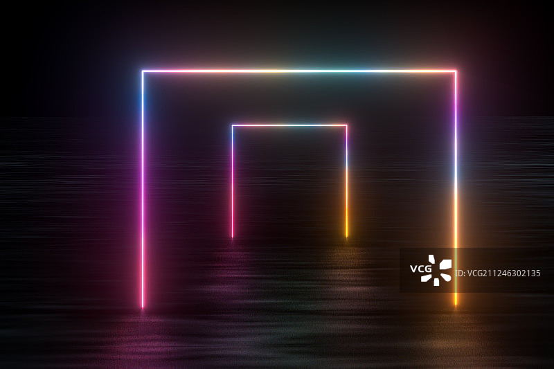 多彩魔幻发光线条背景，三维渲染图片素材