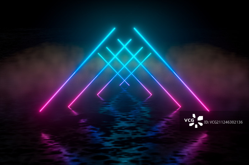 多彩魔幻发光线条背景，三维渲染图片素材