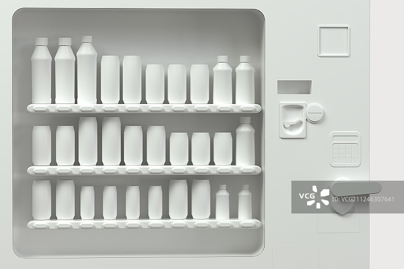 白色背景下的白模自动贩卖机，三维渲染图片素材