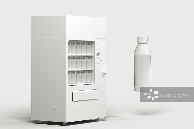 白色背景下的白模自动贩卖机，三维渲染图片素材