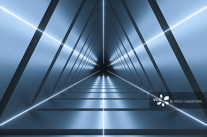 科幻感三角形通道，三维渲染图片素材