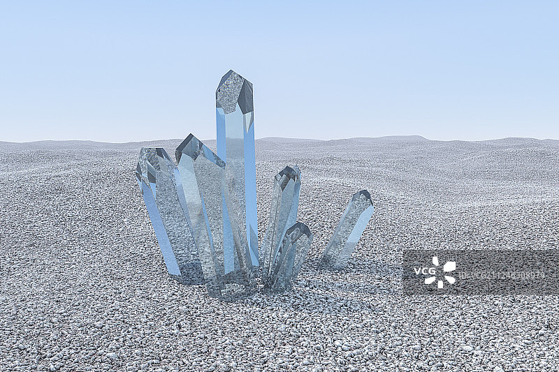 野外环境中一簇水晶宝石，三维渲染图片素材