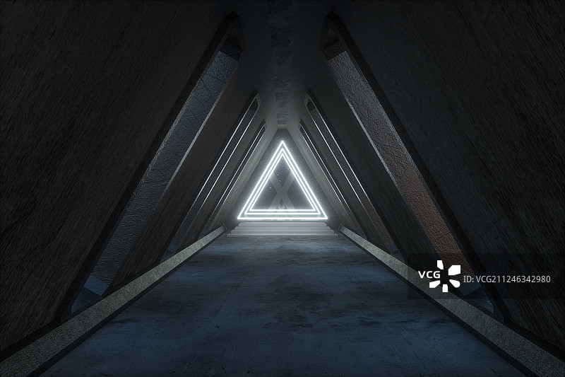 科幻三角形隧道建筑，三维渲染图片素材