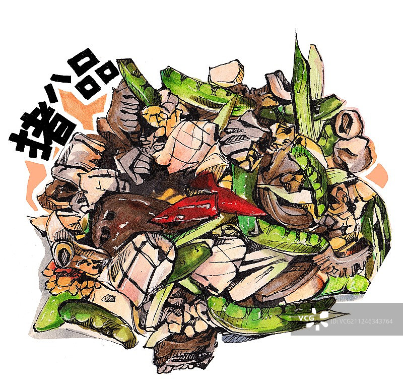 泉州龙岩客家 美食马克笔手绘插画素材 传统美食小吃猪八品图片素材