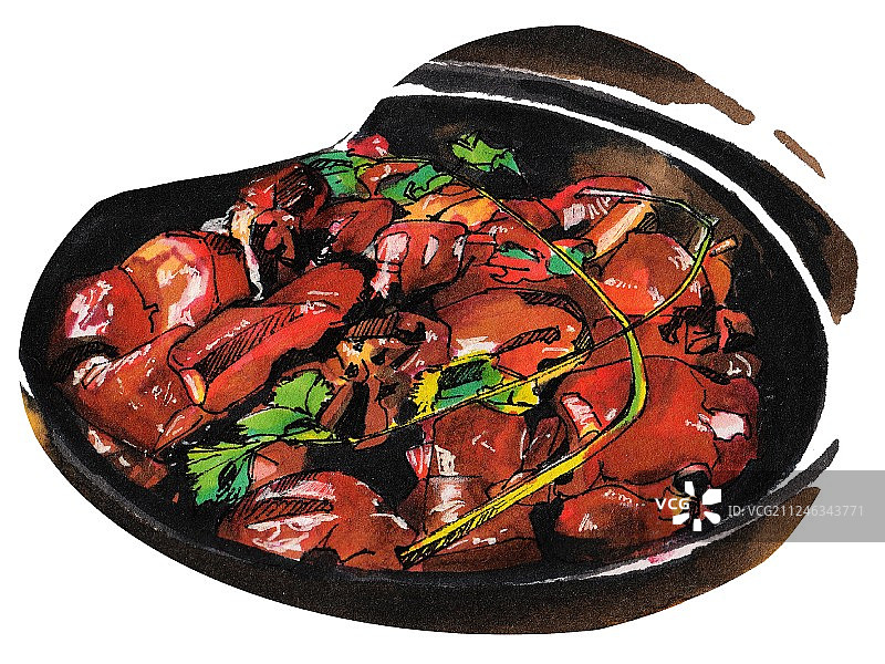 泉州龙岩客家 美食马克笔手绘插画素材 传统美食小吃猪脚煲图片素材