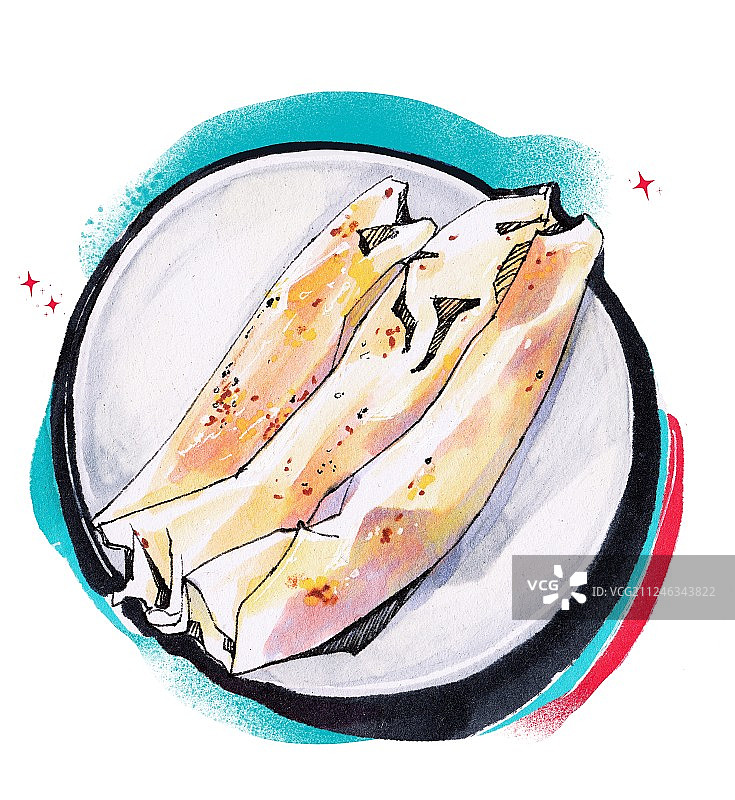 泉州龙岩客家 美食马克笔手绘插画素材 传统美食小吃簸箕饭肠粉图片素材