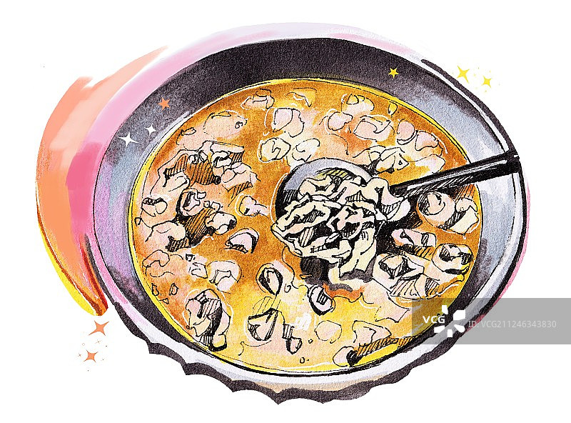 泉州龙岩客家 美食马克笔手绘插画素材 传统美食小吃牛肉扁食汤图片素材