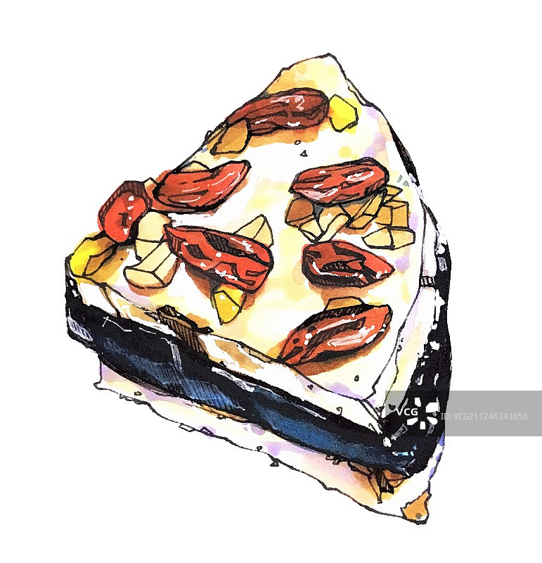 美食马克笔手绘插画 重阳节吃重阳糕图片素材