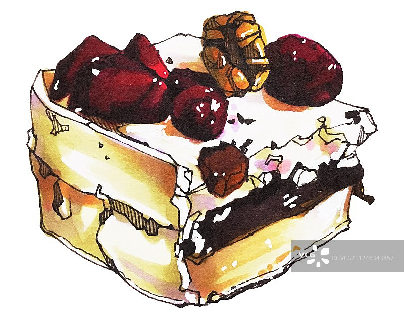 美食马克笔手绘插画 重阳节吃重阳糕图片素材