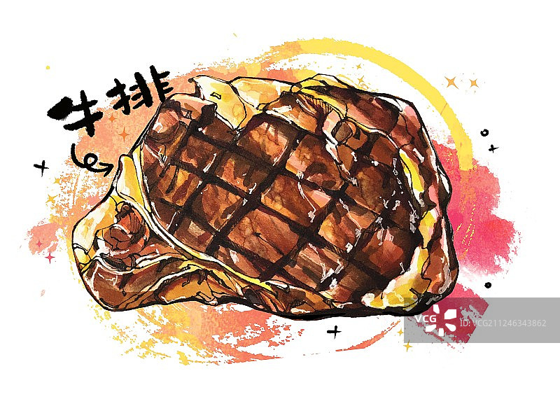 美食马克笔手绘插画 牛排图片素材