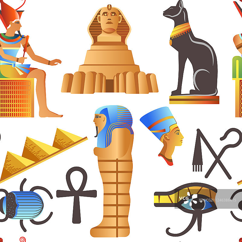 埃及及其神话标志无缝图案图片素材