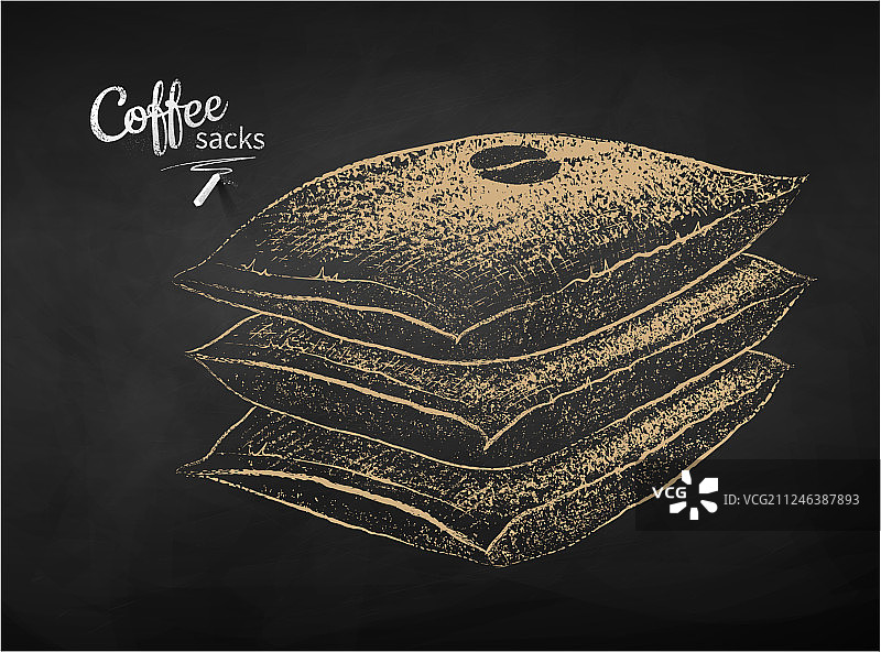 粉笔画咖啡豆麻袋草图图片素材