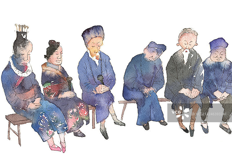 水彩手绘人物苗族服饰图片素材