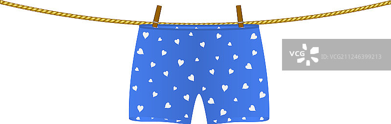 挂在绳子上的白色爱心男士平角短裤图片素材