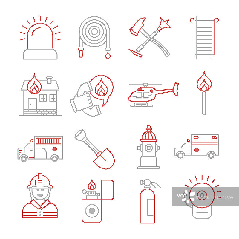 消防员与消防部门图标集图片素材