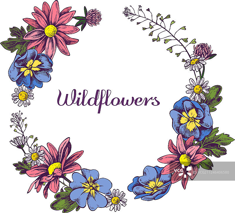 手绘野花花环图片素材