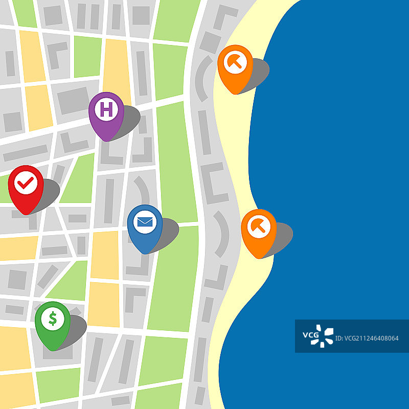 虚构的滨海城市地图图片素材