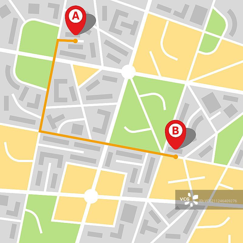 带有路线的虚构城市地图图片素材