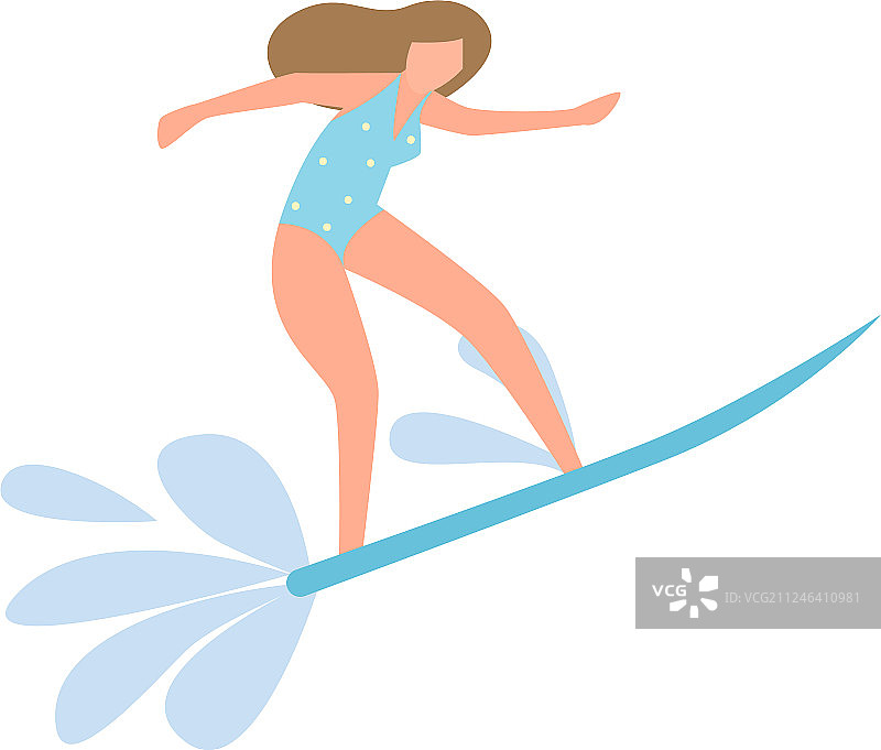 穿蓝色泳衣在海上冲浪的女学生图片素材