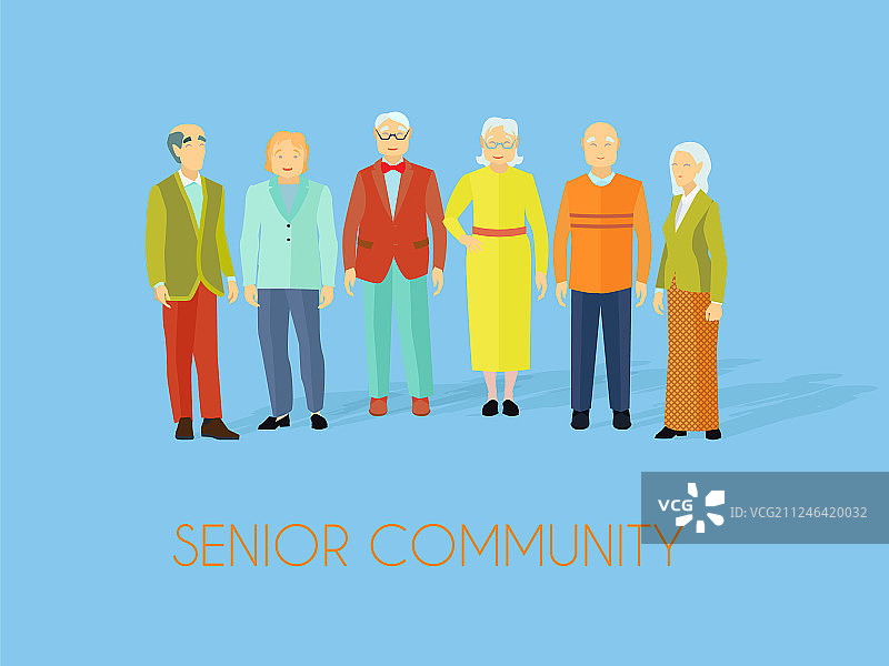 老年社区人群扁平海报图片素材