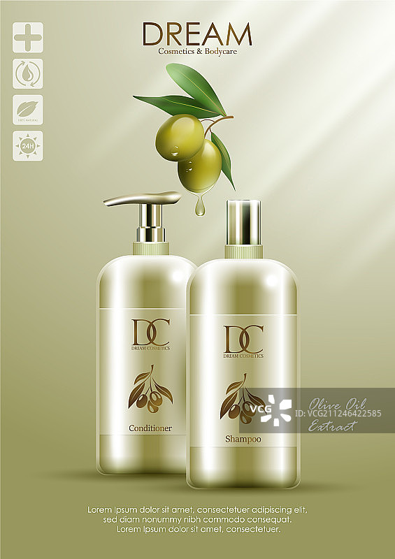 含橄榄油的天然产品护发素和洗发水图片素材