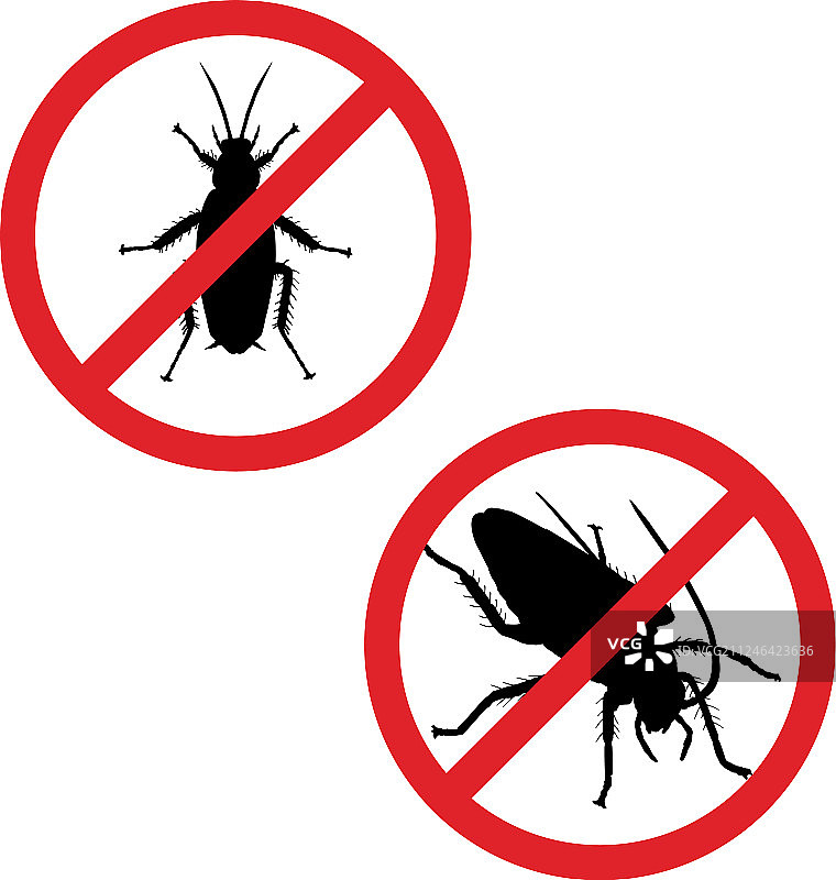 禁止标志中的蟑螂轮廓图标图片素材