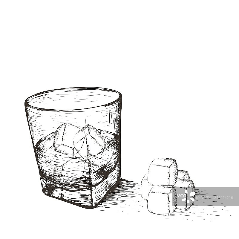 装有液体和冰块的玻璃杯图片素材