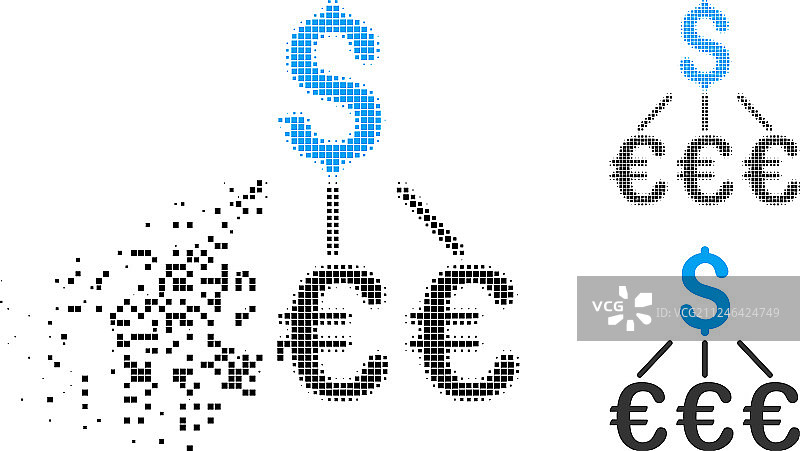 移动像素半色调美元欧元链接图标图片素材