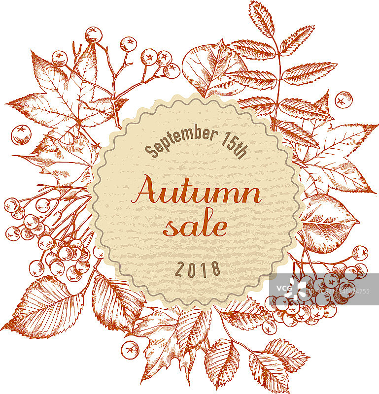 秋叶上的圆形秋季促销标志图片素材