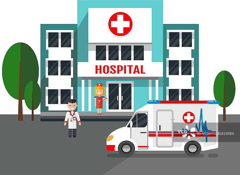 医院建筑和救护车图片素材