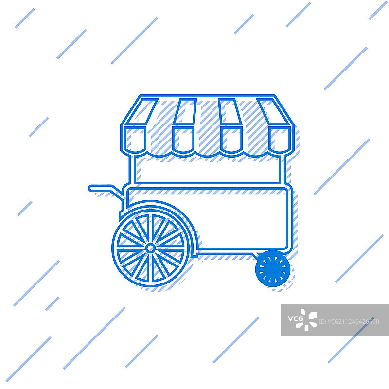 带遮阳篷的蓝色快餐车线条图标图片素材