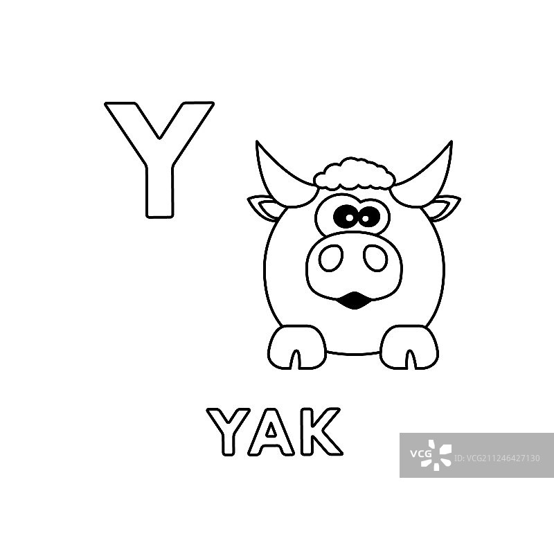 可爱卡通动物字母牦牛填色图片素材