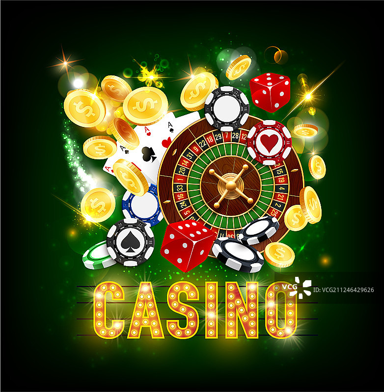 赌场扑克中大奖金币飞溅图片素材