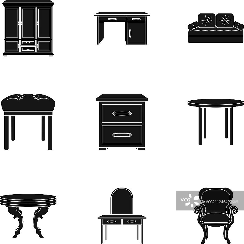 黑色家具和家居内饰图标集图片素材