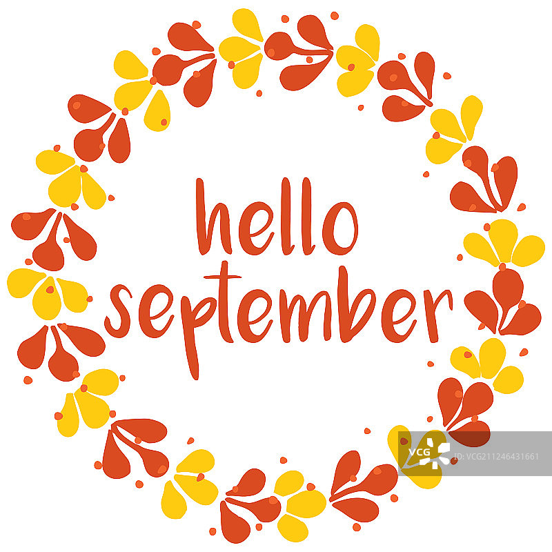 你好九月花圈橙色红色和黄色卡片图片素材