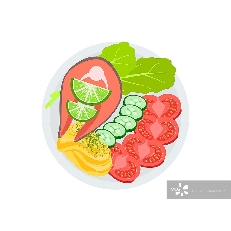 烤三文鱼排与新鲜蔬菜图片素材