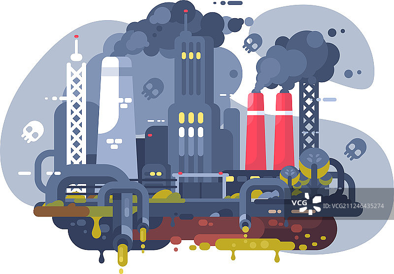 城市景观上的工业烟雾云图片素材