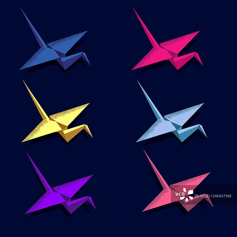 2.5D折纸仙鹤飞行霓虹灯礼物消息图片素材