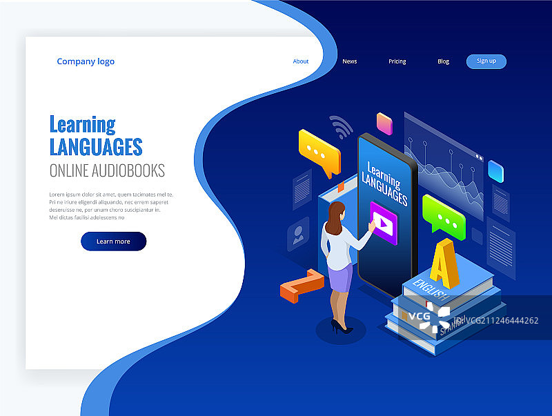 2.5D在线语言学习界面图片素材