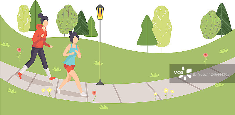 在公园里跑步的两个年轻女孩图片素材