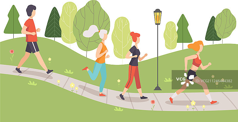 在公园里跑步和慢跑的人们图片素材