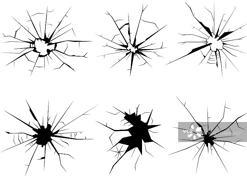 破损的窗户黑色裂纹集合图片素材