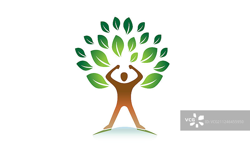 创意英雄人物健身绿色树木标志图片素材