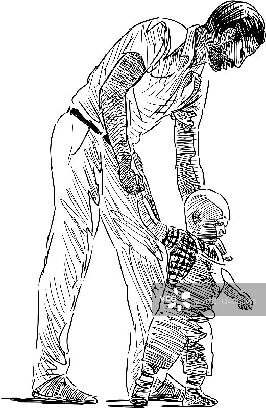 父亲带虾酱散步草图图片素材