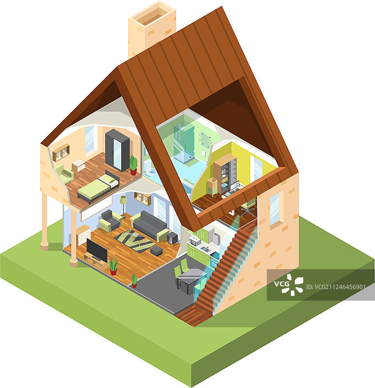 房屋剖面2.5D室内现代住宅图片素材