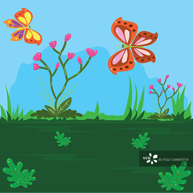 蝴蝶停在红色的灌木植物上图片素材