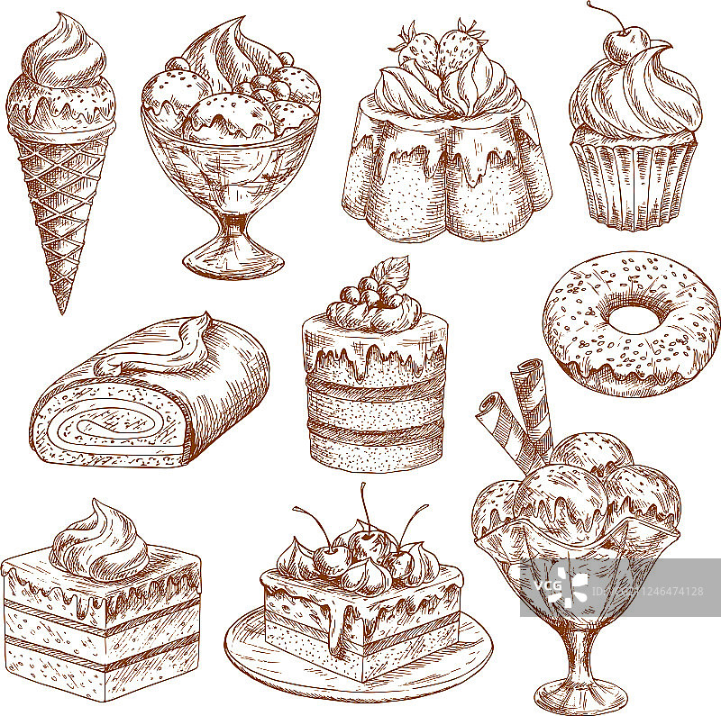 糕点甜点烘焙店手绘图标图片素材